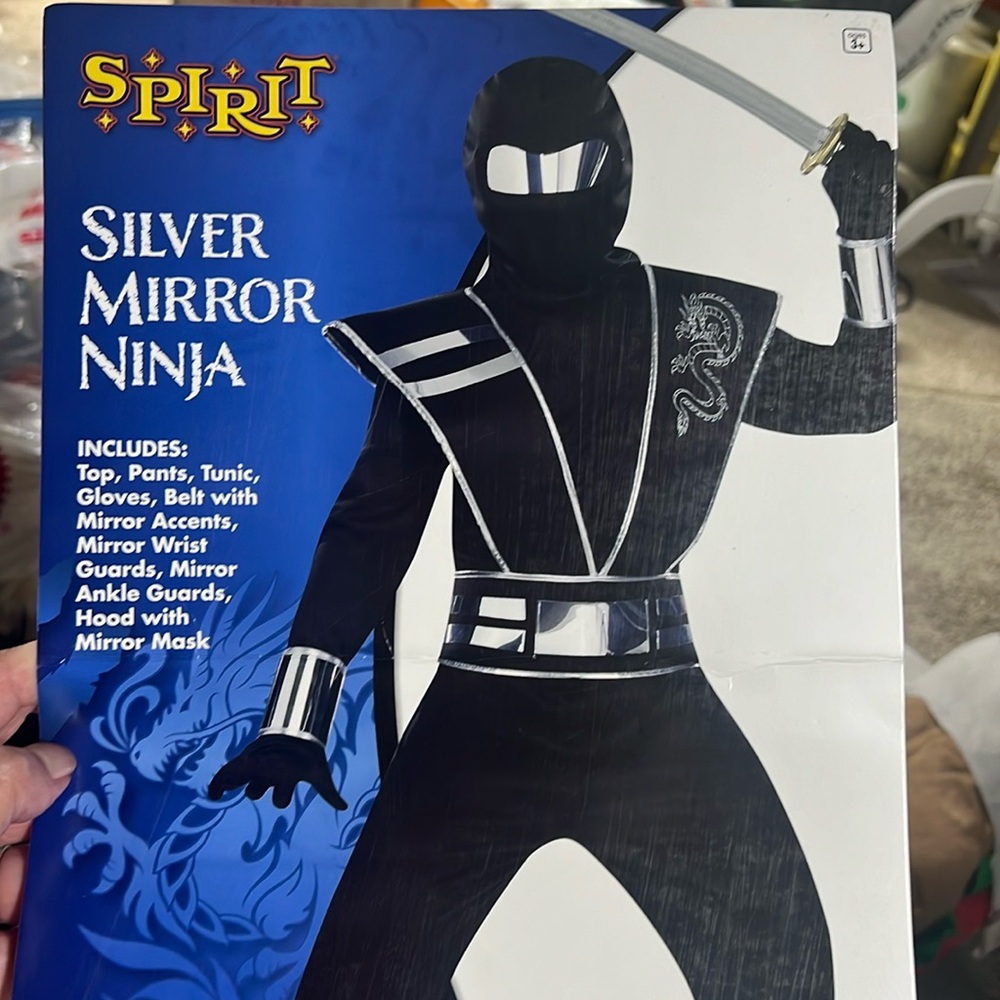 Silver Mirror Ninja costume. Child size 4-6 In great condition but missing parts